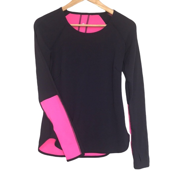 Lululemon Runder Under Long Sleeve shirt Black Swan / Raspberry Glo Light 8 - Picture 4 of 14
